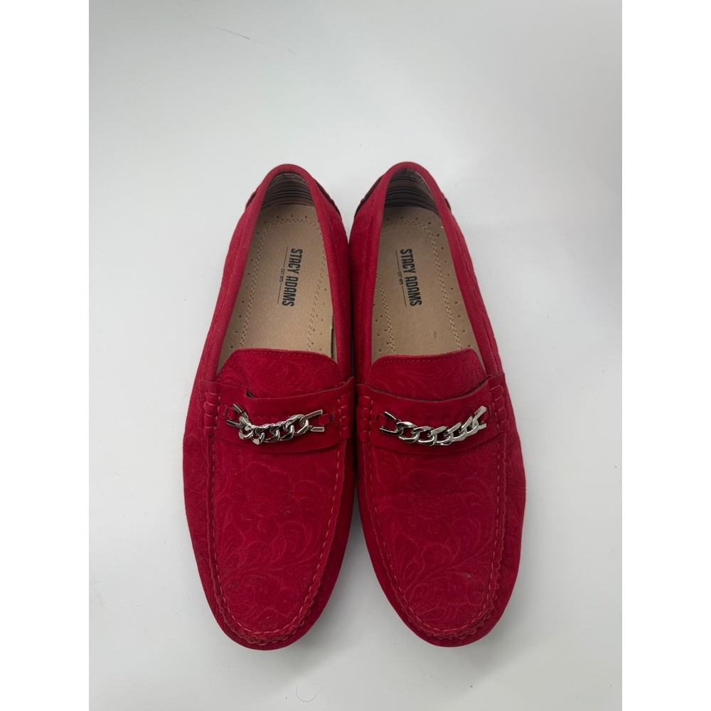 Stacy Adams Mens Red Floral Paisley Embossed Chain Loafers 25358-600 Size 9 M - Picture 2 of 6